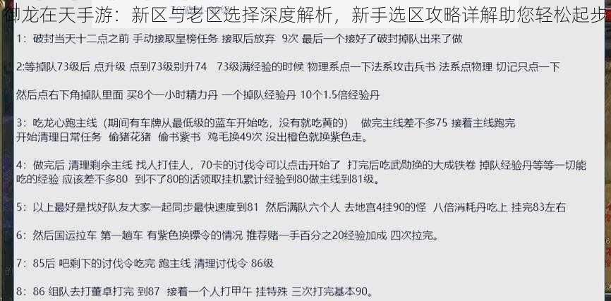 御龙在天手游:新区与老区选择深度解析,新手选区攻略详解助您轻松起步